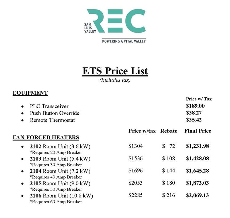 Electric Thermal Storage (ETS) Heaters San Luis Valley REC